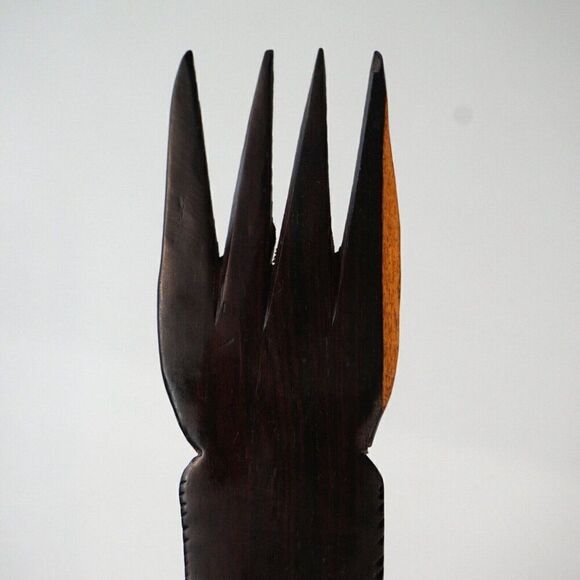 Vintage Elephant Heart Wood Fork African Hand Carved Folk Art Long Handle - Picture 4 of 9